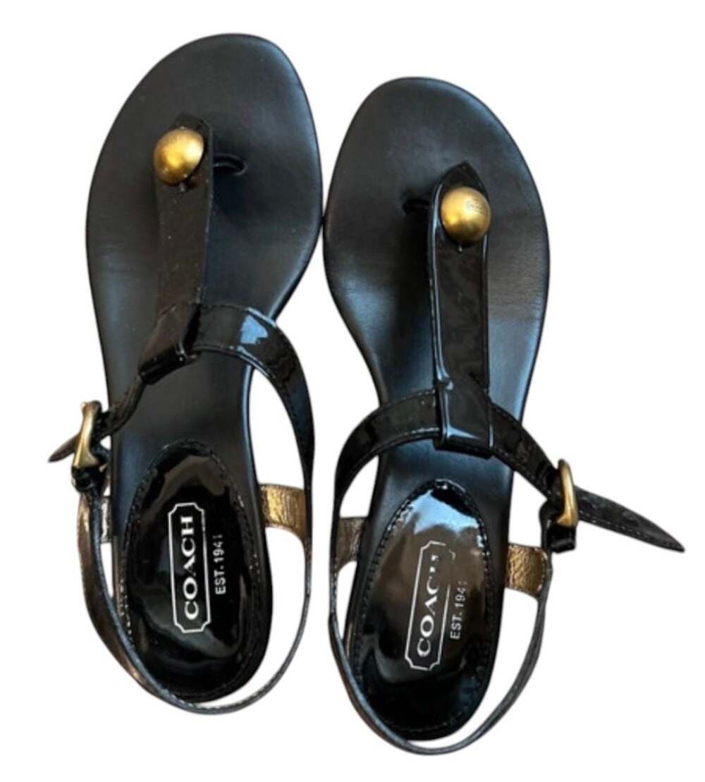Coach The Jessica Black Patent Leather Thong Sandals 9M